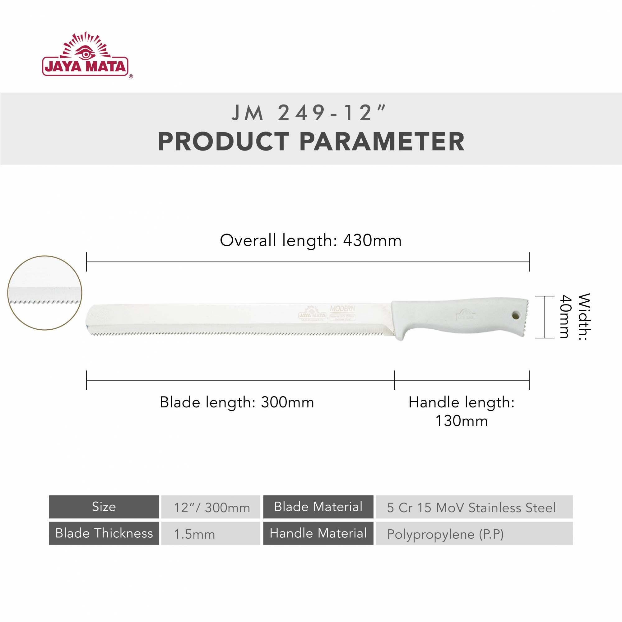 JM249 White Handle Bread Knife With Serrated Edge