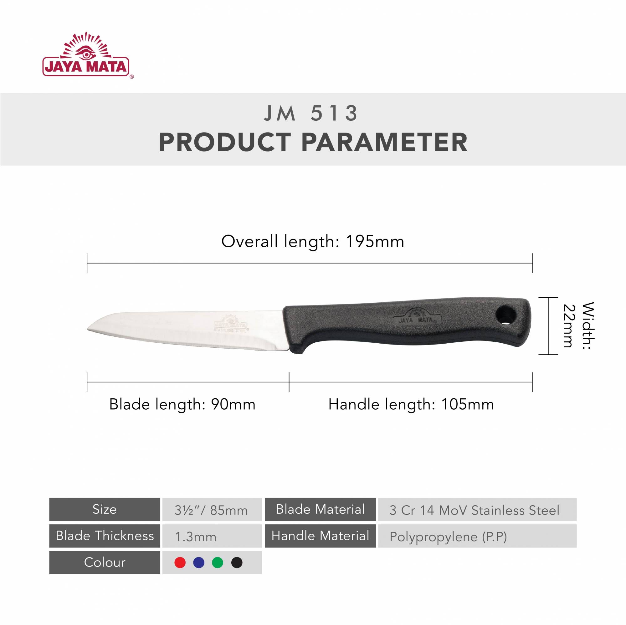 JM513 Colour Handle Small Knife With Cover 31/2"